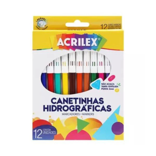 Canetinha Hidrográfica Acrilex 12 Cores