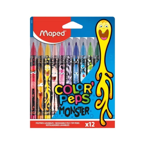 Canetinha Hidrográfica Maped Color Peps Monster 12 Cores