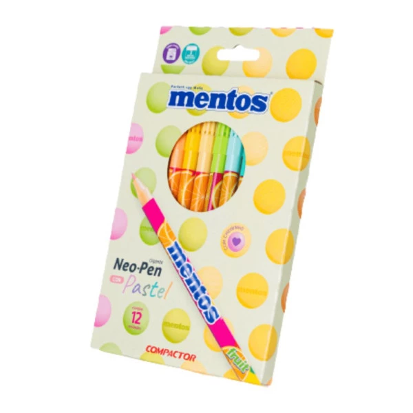 Canetinha Hidrográfica Mentos Compactor Neo-Pen C/12 Cores Pastéis