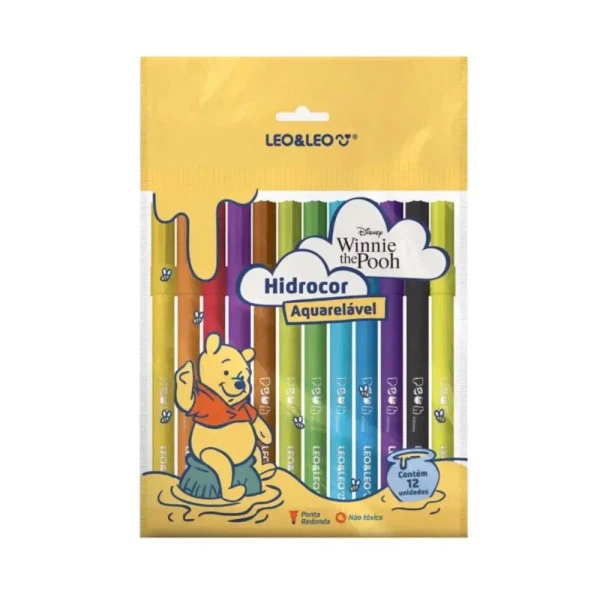 Canetinha Hidrográfica Aquarelável Ursinho Pooh Leo&Leo 12 cores
