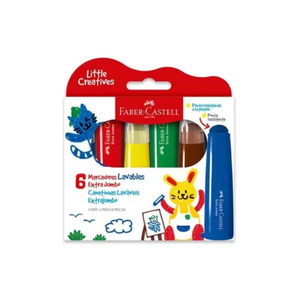 Canetinha Hidrográfica ExtraJumbo Little Creatives Faber Castell 6 Cores
