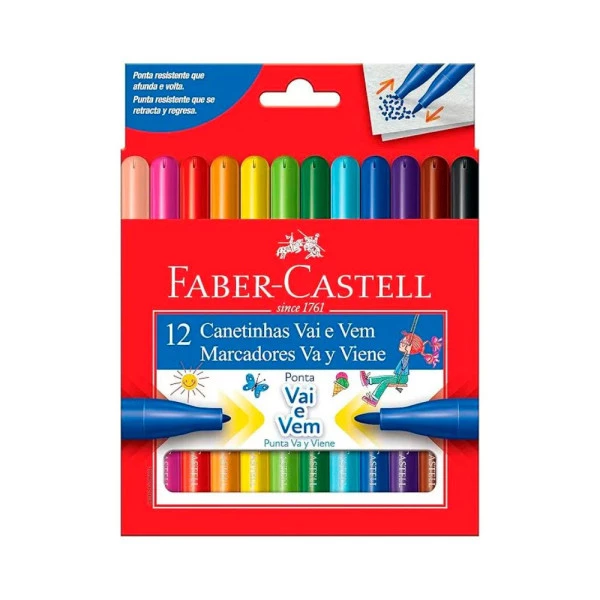 Canetinha Hidrográfica Faber Castell Vai e Vem 12 Cores
