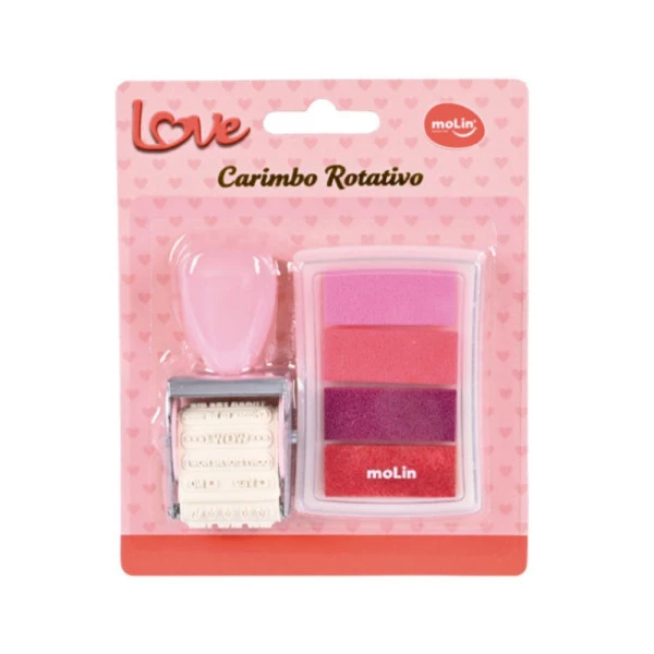 Carimbo Rotativo Com Carimbeira Colorida Rosa Love Molin