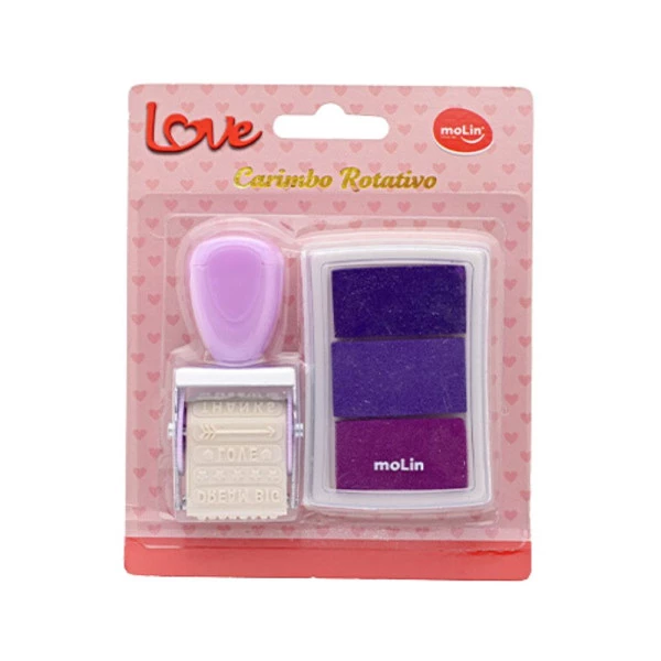 Carimbo Rotativo Com Carimbeira Colorida Roxo Love Molin