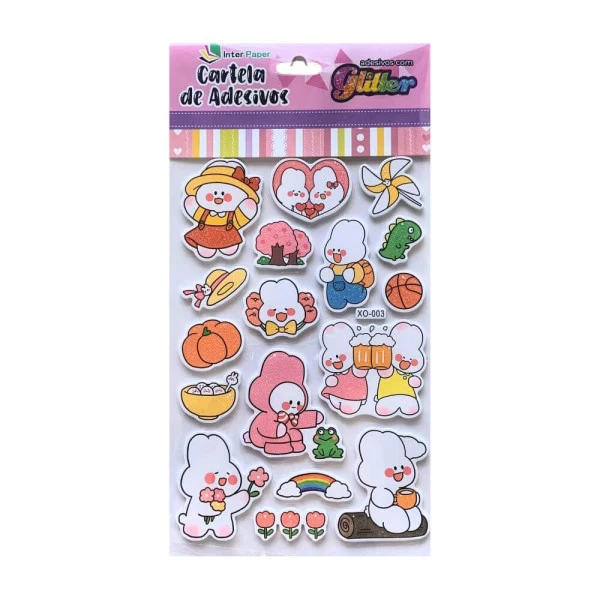 Cartela De Adesivo 3D Com Glitter EVA Coelhinhos