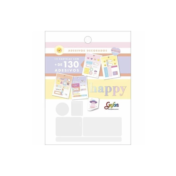 Cartela de Adesivos Decorados Happy 12 Folhas 130Un Grafons