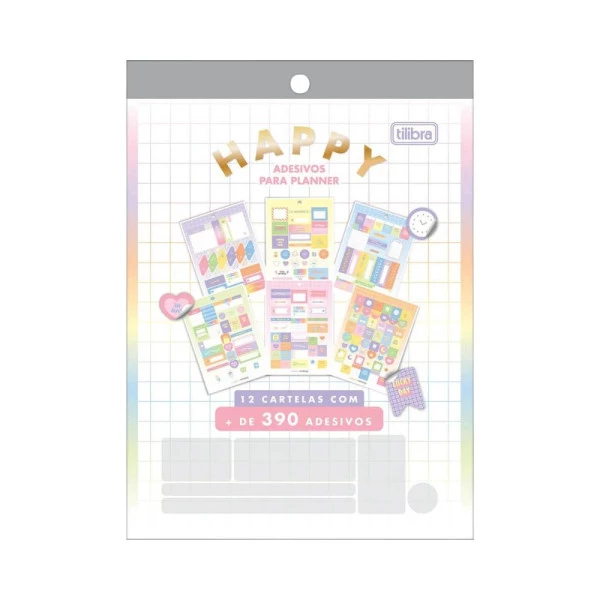 Cartela de Adesivos Para Planner Happy 12 Folhas 390 Un