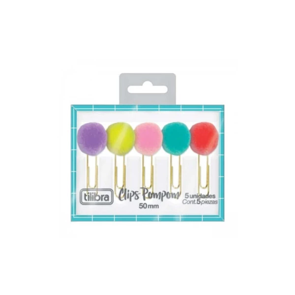 Clips de Papel Tilibra Pompom 50mm 5 Cores