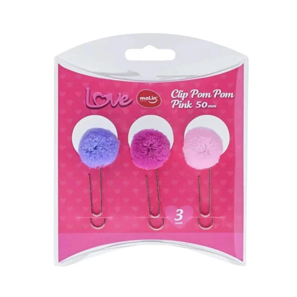 Clips Pom Pom Love Molin Rosa Pink 3Un