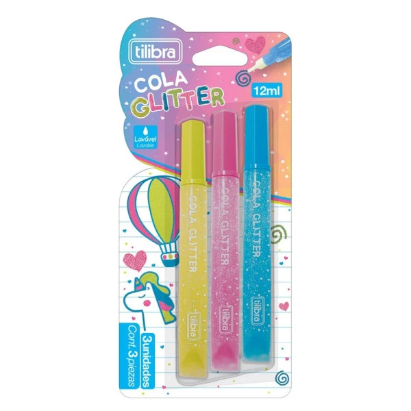 Cola Glitter 12ml Colorida 3 Cores Tilibra