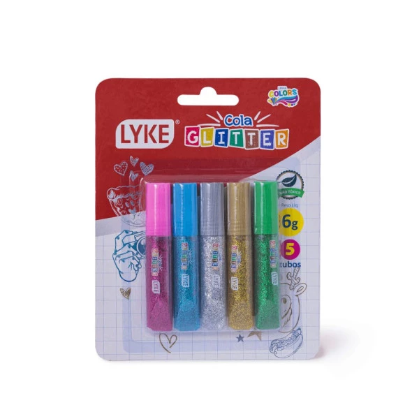 Cola Glitter Colorida Lyke C/ 5 Cores