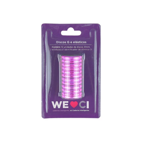 Discos + Elástico G Caderno Inteligente Rosa Metálico