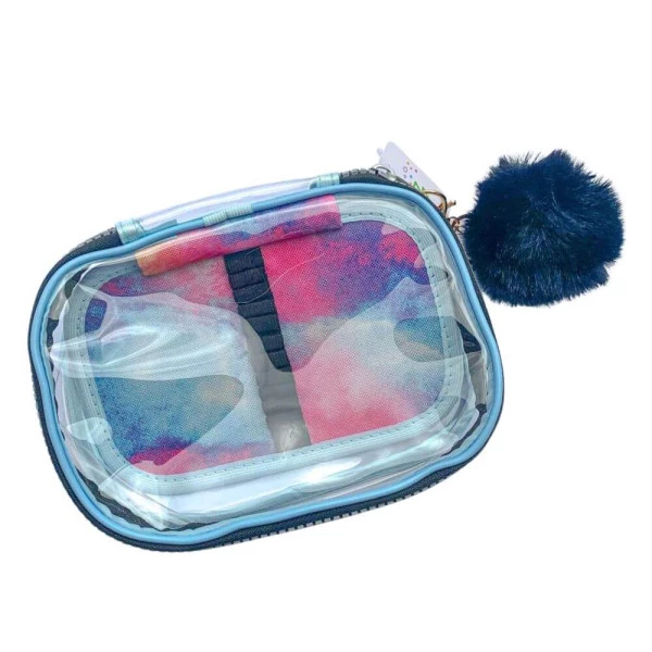Estojo Box Azul Tie Dye Transparente Cristal Com Aba Fizz