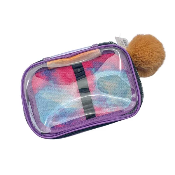 Estojo Box Roxo Tie Dye Transparente Cristal Com Aba Fizz