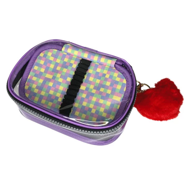 Estojo Box Xadrez Colorido Pastel Lilas Transparente Cristal Jumbo Com Aba Fizz