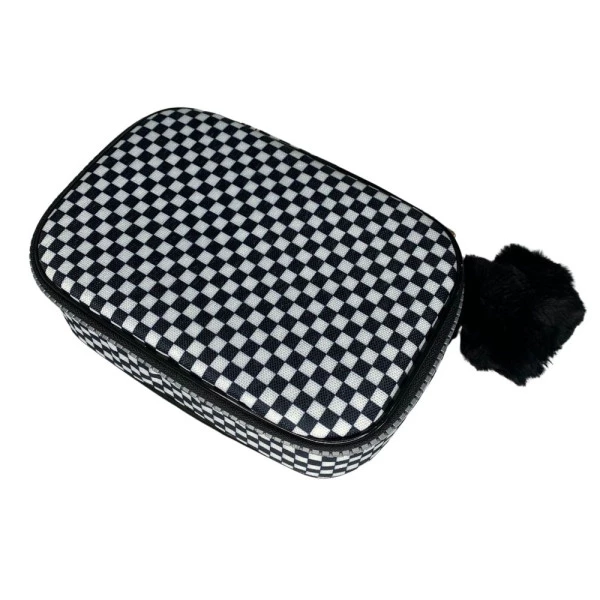 Estojo Box Xadrez Preto e Branco Jumbo PomPom Fizz