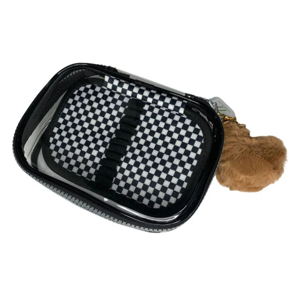 Estojo Box Xadrez Preto e Branco Transparente Cristal Jumbo Com Aba Fizz