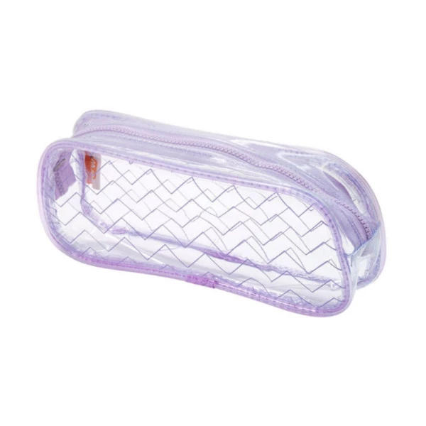 Estojo Transparente BRW Chevron Lilás Listras Zig Zag