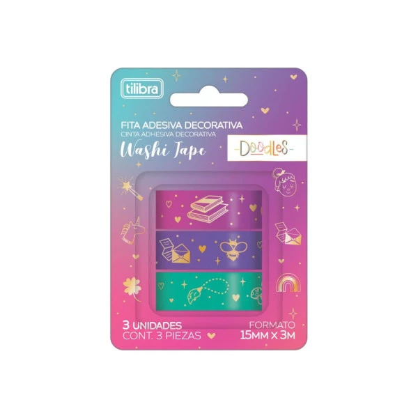 Fita Adesiva Washi Tape Tilibra Doodles C/3 Un