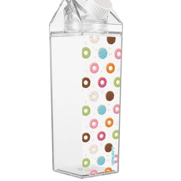 Garrafa Plástica Donuts 450ml c/ Formato Caixa de Leite C/1Und Leo e Leo