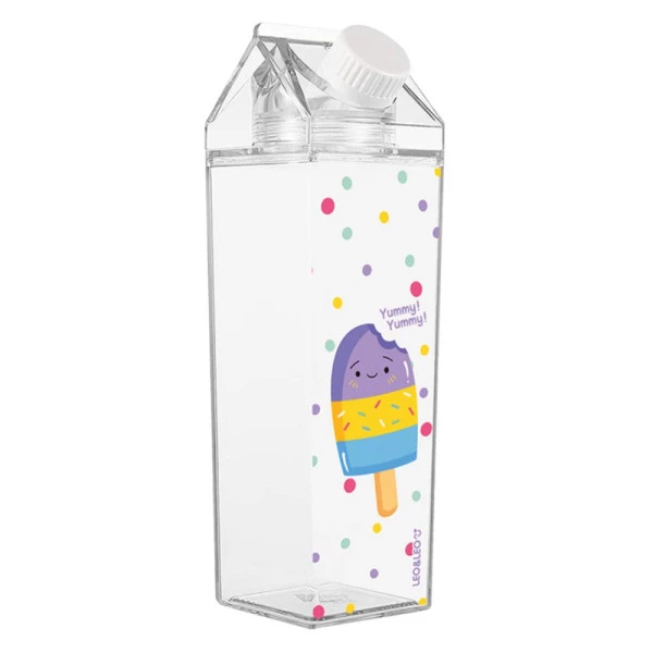 Garrafa Plástica Picolé 450 ml c/ Formato Caixa De Leite c/1Und Leo e Leo