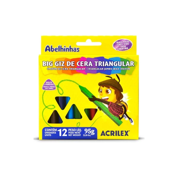 Giz De Cera Acrilex Triangular Big 12 Cores