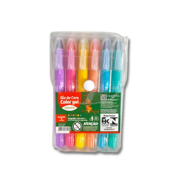 Giz De Cera Retrátil Color Gel Tons Pastéis 6 Cores L&Leo