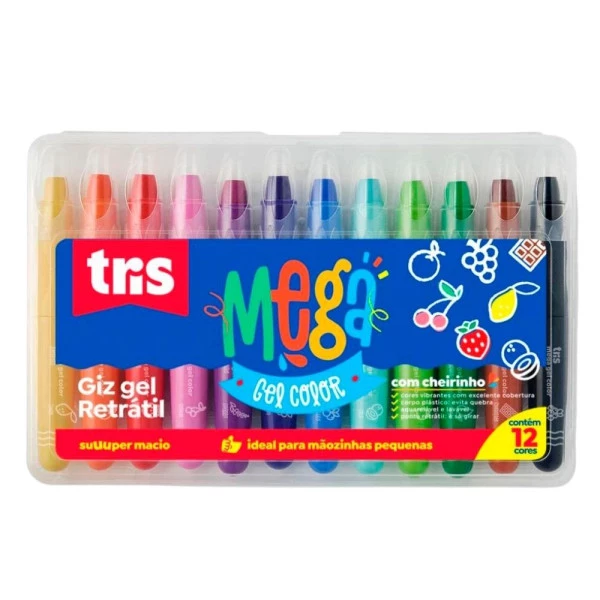 Giz De Cera Retrátil Mega Gel Color Tris Com Aroma 12 Cores