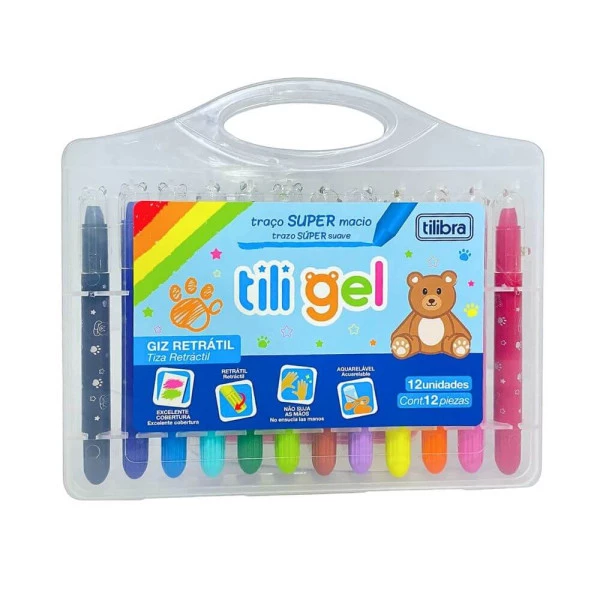 Giz Retrátil Gel Aquarelável Tilibra Tili Gel Maleta 12Un