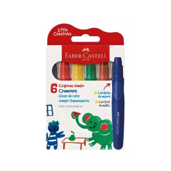 Giz de Cera Retrátil Jumbo Gel Little Creatives Faber Castell 6 Cores
