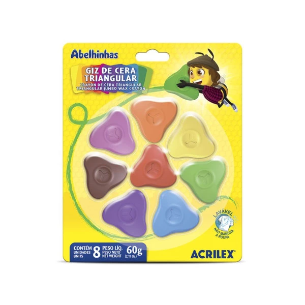 Giz de Cera Triangular Acrilex 8 Cores