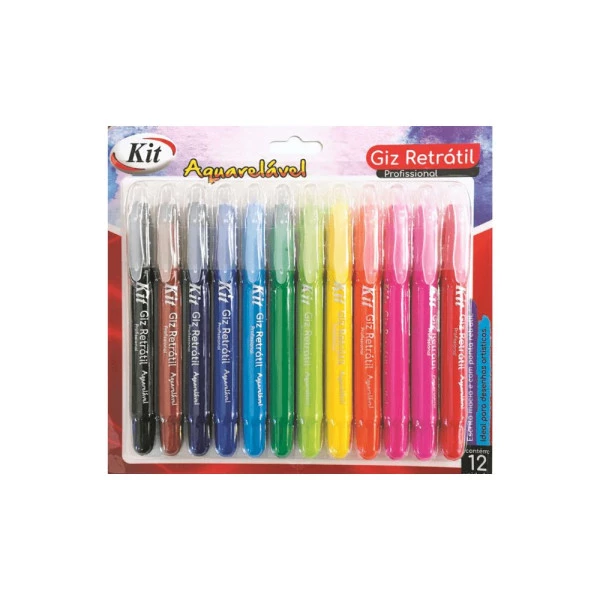 Giz Retrátil Artístico Gel Kit 12 Cores Aquarelável