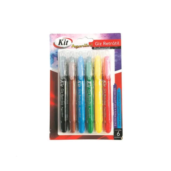Giz Retrátil Artístico Gel Kit 6 Cores Aquarelável