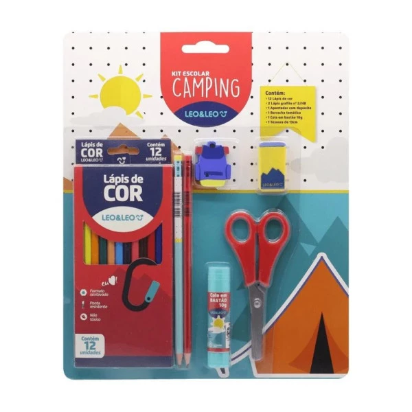 Lápis de Cor 12 cores Kit Camping Leo e Leo