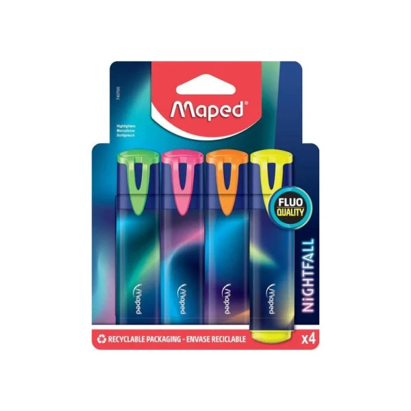 Kit Marca Texto Maped Nightfall Tons Neon c/4 Cores