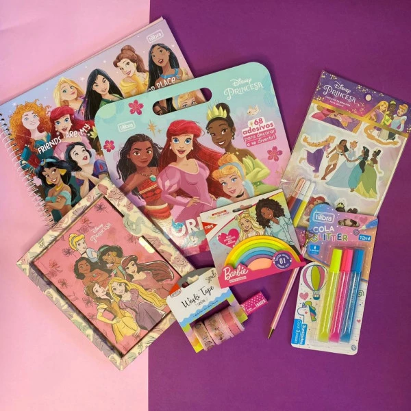 Kit Papelaria Princesas Completo Contendo 8 itens