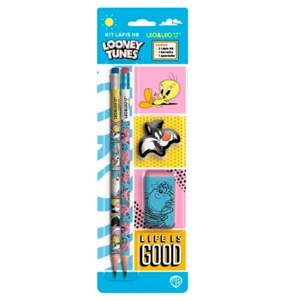 Kit Escolar Looney Tunes Leo&Leo 4 Peças
