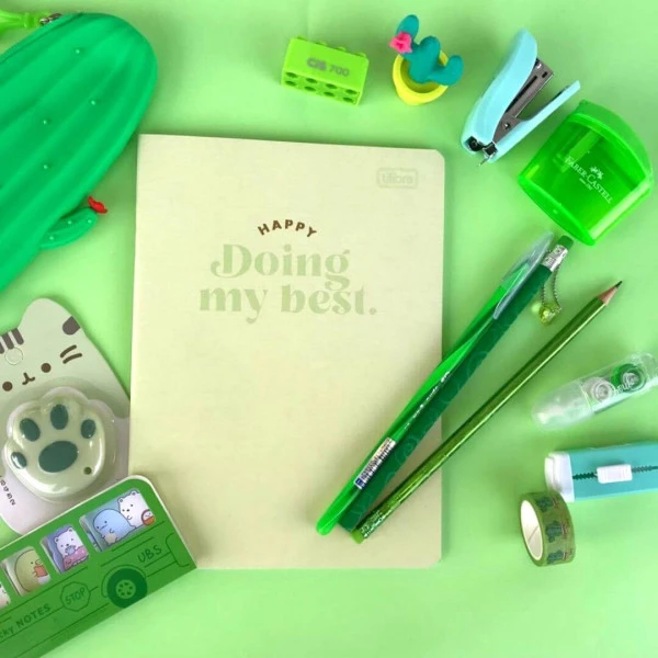 Kit Papelaria Fofa Cor Verde Completo Contendo 14 Itens