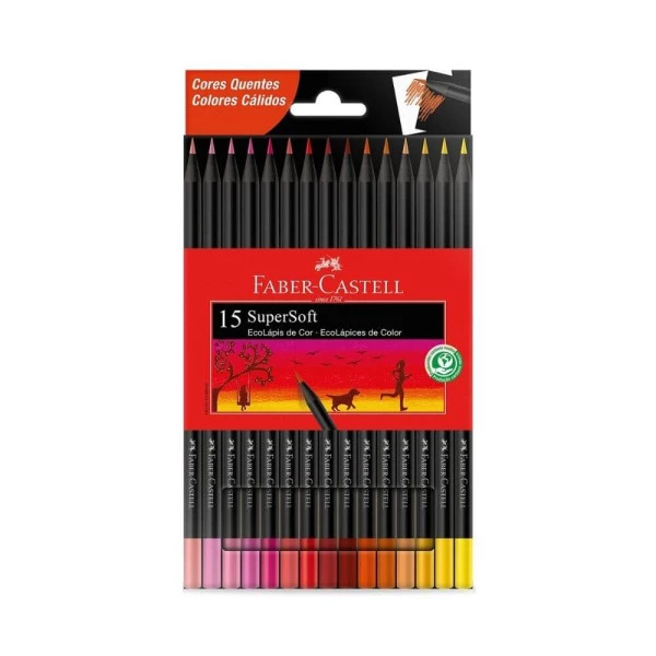 Lápis de Cor Faber Castell Supersoft 15 Cores Quentes