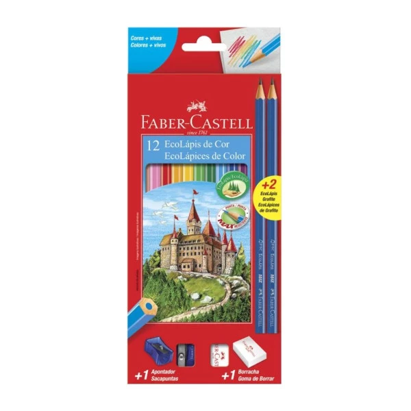 Lápis de Cor Faber Castell 10 cores 2 grafites 1 borracha e 1 apontador