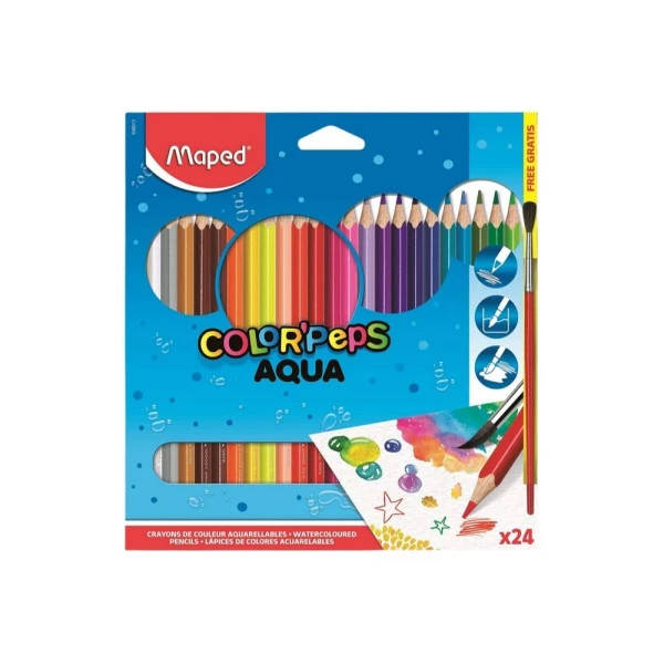 Lápis De Cor Aquarelável Maped Color Peps Aqua 24 Cores + Pincel