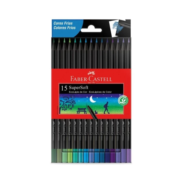Lápis de Cor Faber Castell Supersoft 15 Cores Tons Frios