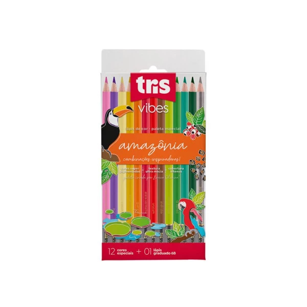 Lápis de Cor Tris Vibes Tons Amazônia 12 Cores + 1 Lápis 6B