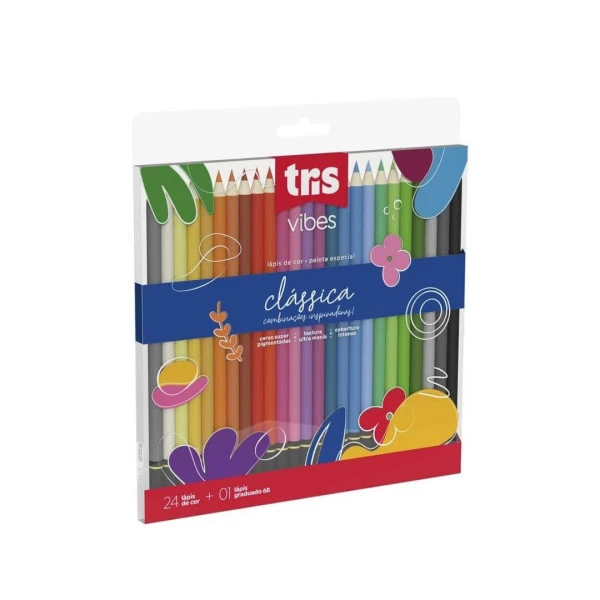 Lapis De Cor Tris Vibes Tons Clássicos 24 Cores + 1 Lápis 6B