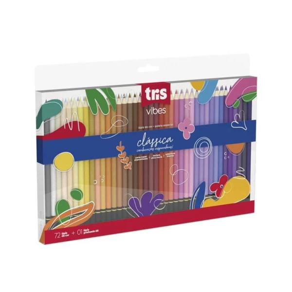 Lapis De Cor Tris Vibes Tons Clássicos 72 Cores + 1 Lápis 6B