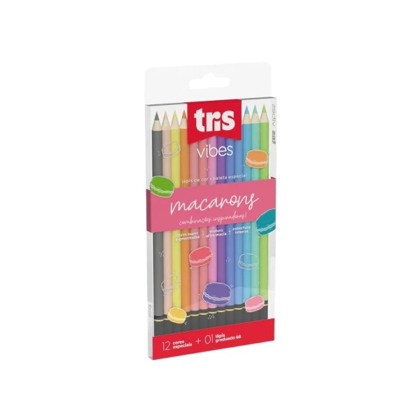 Lapis De Cor Tris Vibes Tons Macarons 12 Cores + 1 Lápis 6B