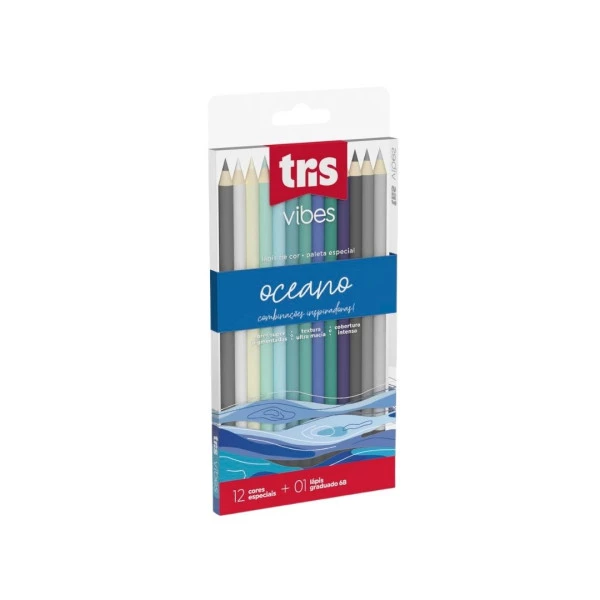 Lapis De Cor Tris Vibes Tons Oceano 12 Cores + 1 Lápis 6B
