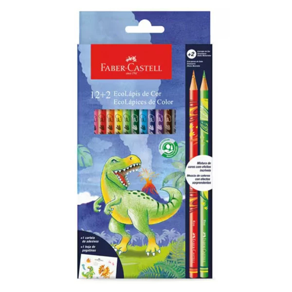 Lápis de Cor Faber Castell Dinossauro 12 Cores + 2