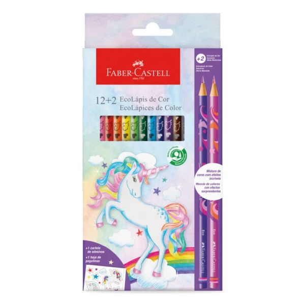 Lápis de Cor Faber Castell Unicórnio 12 Cores + 2