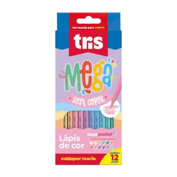 Lápis de Cor Mega Soft 12 Cores Pastel - TRIS
